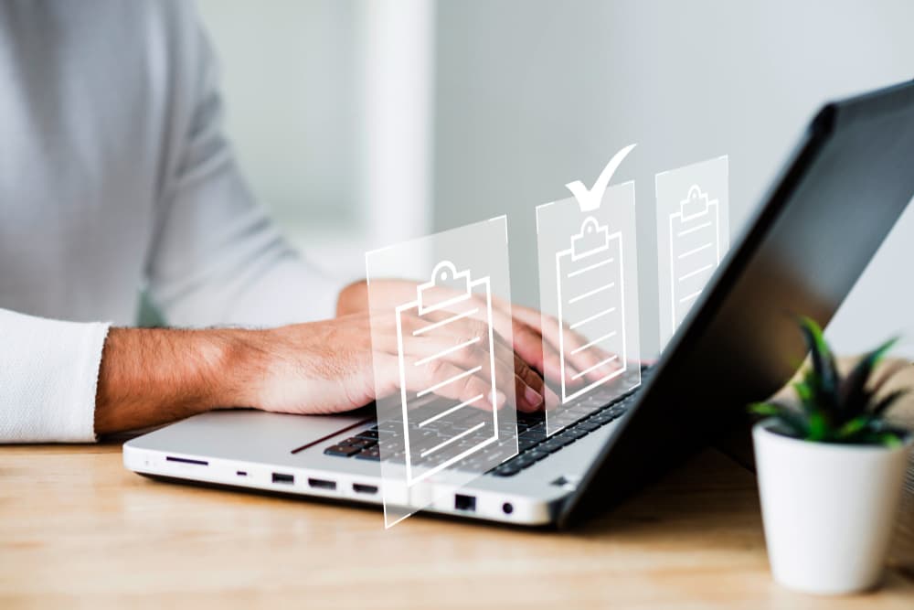 Healthcare professional using digital interface with medical icons