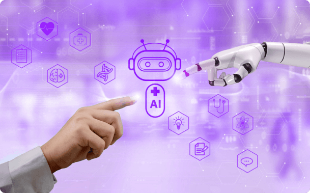 Healthcare professional using digital interface with medical icons